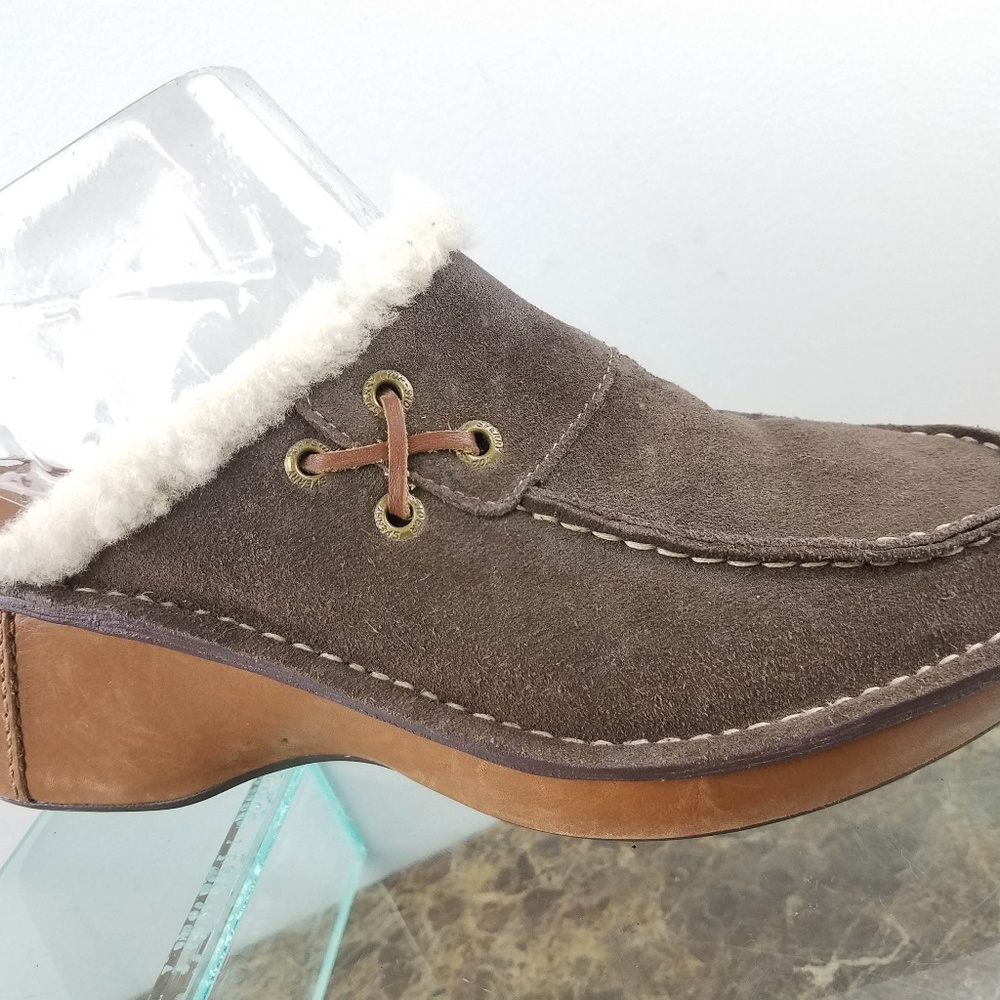 Sperry Top-sider Brown Shearling Wedge Clogs 7M